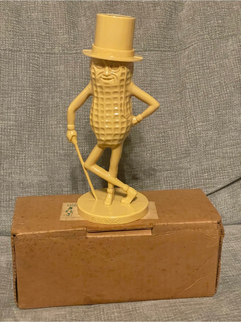Vintage Planters Mr Peanut Plastic Coin Bank with Original Box 8.5”